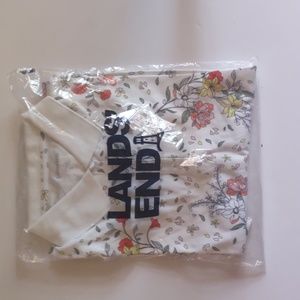 Lands End women's short sleeve supima Polo size L in white floral print